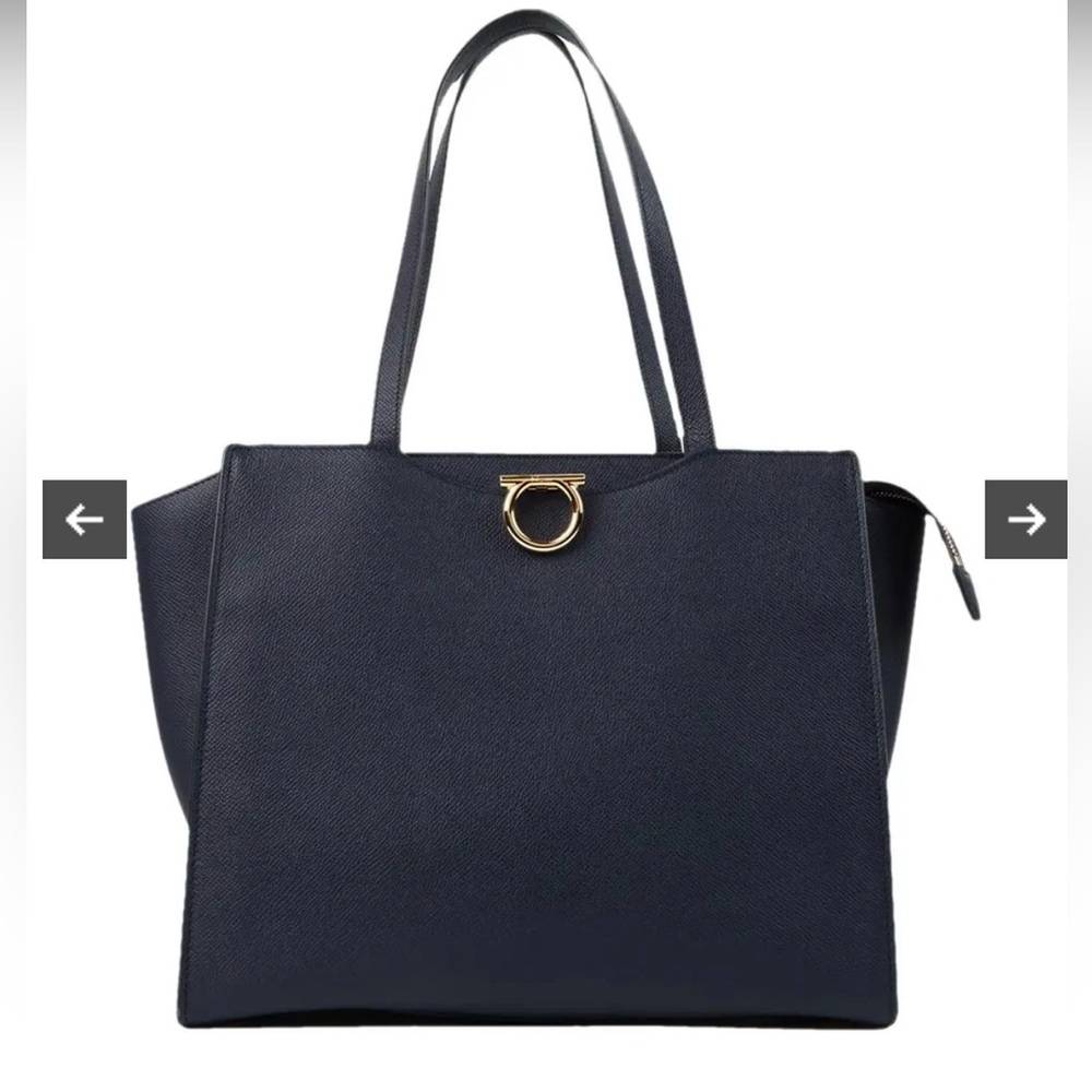 Salvatore Ferragamo Navy Tote with Gold Accent